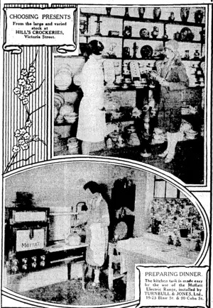 CHOOSING PRESENTS. From the large and varied stock at HILL'S CROCKERIES, Victoria Street. (Evening Post, 20 July 1928)