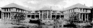 Tha new Nurses' Homo, which will accommodate 83 nurses, stands on rising wound, commands a lovely view of Porirua Harbour, and, when the gardens are completed, will possess a settlno as picturesque as Vallima and the other villas which inu new nuu » , . . hava tafmi the unstjnted praise of, visitor*. (Evening Post, 24 November 1928)