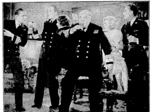 A-scene from the British International picture, "Middle-Watch," screening to-morrow at the Majestic Theatre. The stars are Owen Nares, Jack Kaine, Dodo Watts, and Jacqueline Logan. (Evening Post, 07 May 1931)