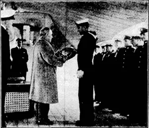 C. B. Fitzgerald Photo. ' '} ' ...•..; ' "Evening. Post",' Photo. . ~ ."Evening.Post" .Photo. WINKER OF THE WANGANUI GUINEAS.—Red Manfred, the PRESENTATION OF MEDALS AND SHIELD TO NAVAL SOCCER VlCTORS.—Presenting the Auck- MISS ELIZABETH BLAKE {Mrs. favourite, entering the saddling enclosure -at the Wanganui Jockey land Football Association's shield and medals'to the captain of the, New Zealand Squadron team which Stanley Natusch), prime mover in Club's Spring Meeting on Saturday after easily winning .the defeated the Australian Squadron eleven f Auckland recently. The presentation was made by Mr.]. British Dranm League, in ■ New, Wjinganui Guineas. L. G. -Morris•■is[the-rider. ■ URoberts,-president- of'the JfoUington Fpatball Association,^ , 'Zealand. ■ (Evening Post, 25 September 1933)