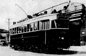 Kvening Post" Phots. TRIAL ONE-MAN TRAMCAR FOR WELLINGTON.'— The City Tramway Department has placed in commission its first one-man tramcar, but for the time being, during the trial period, it will be operated by motorman and conductor. In interior design it is far ' ahead of standard trams. , r (Evening Post, 23 November 1933)