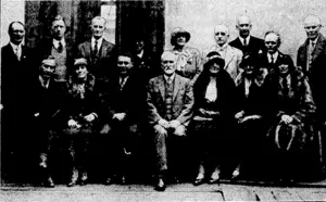 Evening Post" Fiiolo. DOMINION COUNCIL OF THE NEW ZEALAND RED CROSS SOCIETY.—Back row, from left, Messrs. H. Tail, W. Selwyn Averill, N. A. Grant, Miss E. M. King, Mrs. E. J. Harvey, Messrs. Pratt, J. T. Spears, treasurer, C. H. Chapman, M.P., and Henderson. Seated, Mr. /. /. Bridger, Miss Jerome Spencer, Major J. Abel, chairman of Dominion executive, Mr. C. J. Ronaldson, president, Mrs. Patrick, Miss Guthrie, and Mrs. I. L. Andrews, Dominion secretary. The annual meeting of the council is at present taking place in Wellington. (Evening Post, 04 August 1934)