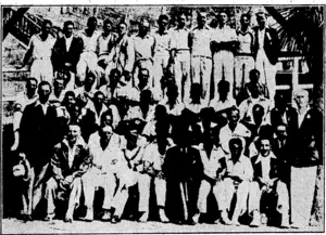 Erenlnc Port" Photo. JEWISH-CRICKETERS.—Teams representing the 'Auckland, Wellington, Canterbury^ and Otago-Jewish communities-which have been disputing cricket supremacy at Kelburn Park. (Evening Post, 29 December 1934)