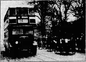 Sport and General" l'hoto. VETERANS' RUN.-r-!<4 road scene on the way from London to Brighton on the day of the R.A.C. commemoration of "Emancipation Day." Only cars manufactured not later llian 1904 arc eligible to compete. The car in the picture is an 1809 Star dogcart. The bus is passing the car, not the car the busi (Evening Post, 29 December 1934)