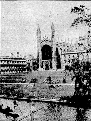 Sport and General" PJiolo. A'FAMOUS UNIVERSITY COLLEGE.—A view of King's College, Cambridge University, with its spacious .lawns in- front of,the build... . . ingf^-tim^R^ _ >_ ■ (Evening Post, 13 July 1935)