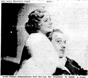 n in hand; a scene from "Theodora Goes Wild," the great comedy success whicji is to be the principal attraction at the St. James Theatre. • Melvyn Douglas plays : opposite the star. (Evening Post, 08 April 1937)