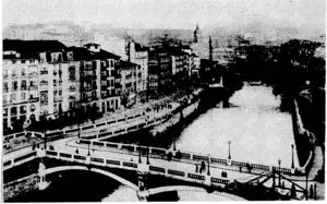 The town of Bilbao, in Northern Spain, besieged by rebel forces..: It is on the banks of the River Nervion, eight miles from ; its: mouth. British food ships are being escorted, by British destroyers to the ■'■■■ , t . ;■•■ ■• three-mile limit: ■■■... ■■.. (Evening Post, 27 April 1937)