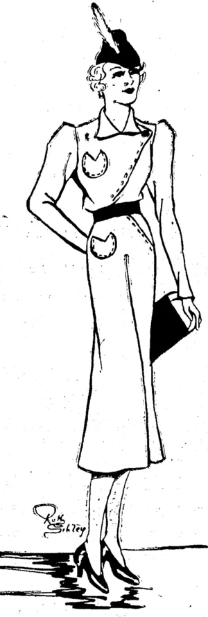 Almond-green vyclla 'makes this attractive frock with touches of brown, including brown accessories. (Evening Post, 05 June 1937)