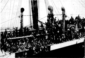 Sport and General" Photo. The Spanish liner Habana, ivhich brought 4200 Basque child refugees from Bilbao, arriving at Southampton on May 23. They are now in camp at Stoneham, near Southampton. (Evening Post, 09 June 1937)