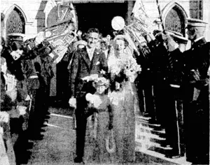 Evening Post" Photo. Mr. and Mrs. James Facey leaving St. David's Church, Pclone, after their marriage on. Saturday afternoon. The bride ivas Miss Beryl Cobcroft, daughter of Mr. and Mrs. L. T. Cobcroft, Petone. An archway was formed with band instruments, the bridegroom being a member of the Lower Hutt Municipal Band. \ ' ' (Evening Post, 20 December 1937)