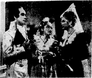 A scene from'''th'e Return qt the Scarlet Pimpernel," featuring: Sophie Stewart, Margaretta Scott, and James Mason, which is to be the main attraction at the State Theatre tomorrow. (Evening Post, 24 March 1938)