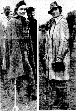 Sport and General" Photo. Winter costumes worn-by the Duchess of Gloucester at recent' military point-to.-point meetings in England. On left, at the Royal Scots Guards' Meeting in Leicestershire, and", on 'right,.at the Brigade. of Guards' Meeting in Rutlandshire. (Evening Post, 26 March 1938)