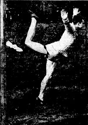 Sport and General" Photo. 'A. W. S.elwyn, of Brasenose College, gracefully landing after making' the winning high jump at the Oxford University sports meeting on February 28. (Evening Post, 26 March 1938)