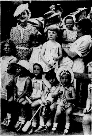 The Duchess of Kent, president of the Chelsea Babies' Club, attended the annual produce sale in the club's garden on June 6, when.slie was,photographed with.some of the babies in their summer attbra. (Evening Post, 01 July 1939)