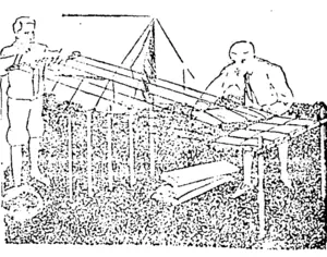 Loom constructed of Sticks for weaving Grass or fcios? into a Camp Mattress* (Kaipara and Waitemata Echo, 30 October 1914)