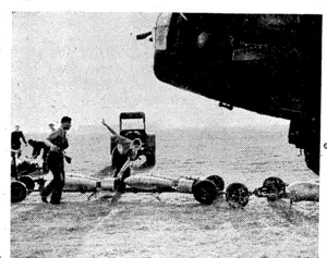 Bombs go aboard one of the British aircraft that attacked German forests. In the raids the forestswereisetion fire, concealed ammunition dumps destroyed. (Rodney and Otamatea Times, Waitemata and Kaipara Gazette, 19 February 1941)