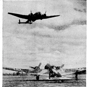 Back from Germany: comes a British Hampdon bomber while another's propeliors whirl for the take-off to continue where the returning plane left off. Thus Britain continually hammers away at Germany's vital military objectives. (Rodney and Otamatea Times, Waitemata and Kaipara Gazette, 19 February 1941)