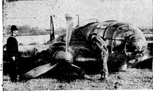 THE END OF THE INVADER.—In the countryside lies the wreckage of a German bomber—a common sight in England nowadays. . (Rodney and Otamatea Times, Waitemata and Kaipara Gazette, 05 November 1941)