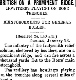 BRITISH ON A PROMINENT RIDGE. (Taranaki Daily News 24-1-1900)