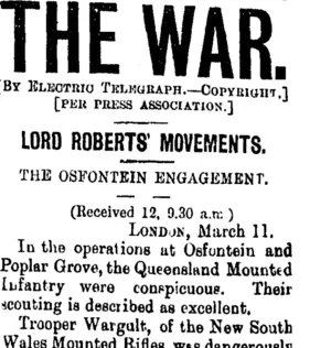 THE WAR. (Taranaki Daily News 13-3-1900)