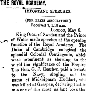 THE ROYAL ACADEMY. (Taranaki Daily News 7-5-1900)