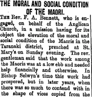 THE MORAL AND SOCIAL CONDITION OF THE MAORI. (Taranaki Daily News 14-5-1900)
