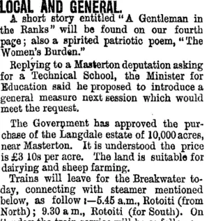 LOCAL AND GENERAL. (Taranaki Daily News 11-5-1900)