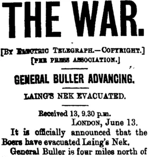 THE WAR. (Taranaki Daily News 14-6-1900)