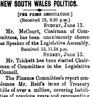 NEW SOUTH WALES POLITICS. (Taranaki Daily News 14-6-1900)