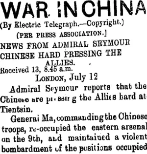 WAR IN CHINA (Taranaki Daily News 14-7-1900)