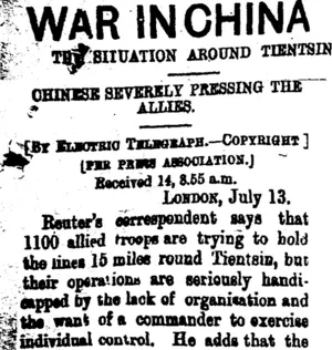 WAR IN CHINA (Taranaki Daily News 16-7-1900)