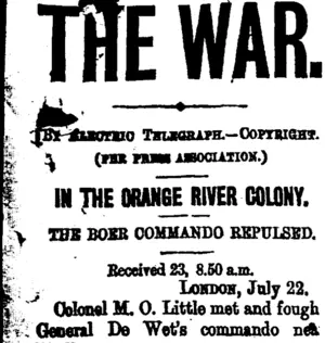 THE WAR. (Taranaki Daily News 24-7-1900)