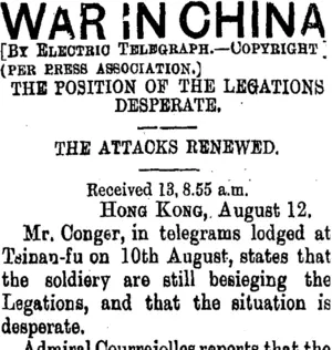 WAR IN CHINA (Taranaki Daily News 14-8-1900)