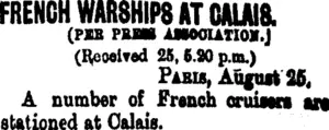 FRENCH WARSHIPS AT CALAIS. (Taranaki Daily News 27-8-1900)