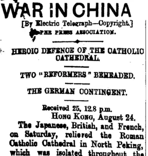 WAR IN CHINA (Taranaki Daily News 27-8-1900)
