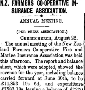 N.Z. FARMERS CO-OPERATIVE INSURANCE ASSOCIATION. (Taranaki Daily News 23-8-1900)