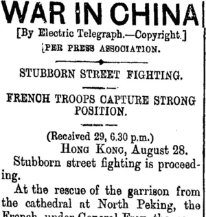 WAR IN CHINA (Taranaki Daily News 30-8-1900)