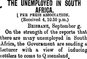 THE UNEMPLOYED IN SOUTH AFRICA. (Taranaki Daily News 5-9-1900)
