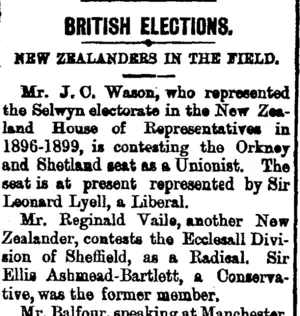 BRITISH ELECTIONS. (Taranaki Daily News 8-10-1900)