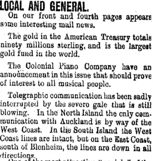 LOCAL AND GENERAL. (Taranaki Daily News 31-10-1900)