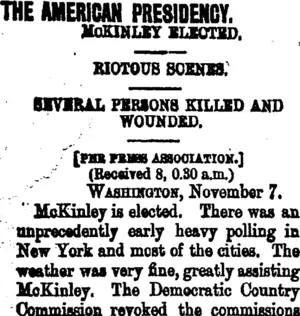 THE AMERICAN PRESIDENCY. (Taranaki Daily News 8-11-1900)
