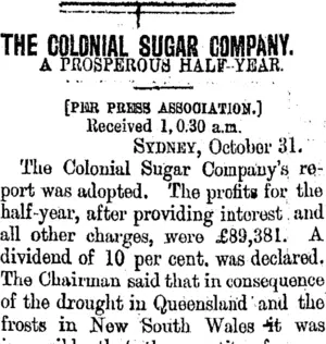 THE COLONIAL SUGAR COMPANY. (Taranaki Daily News 1-11-1900)