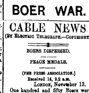 BOER WAR. (Taranaki Daily News 15-11-1900)