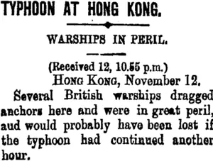 TYPHOON AT HONG KONG. (Taranaki Daily News 13-11-1900)
