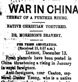 WAR IN CHINA (Taranaki Daily News 15-12-1900)