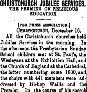 CHRISTCHURCH JUBILEE SERVICES. (Taranaki Daily News 17-12-1900)