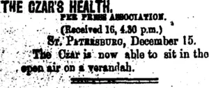 THE CZAR'S HEALTH. (Taranaki Daily News 17-12-1900)