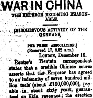 WAR IN CHINA (Taranaki Daily News 18-12-1900)