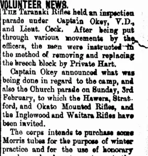 VOLUNTEER NEWS. (Taranaki Daily News 15-1-1901)