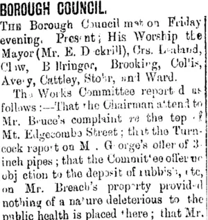 BOROUGH COUNCIL. (Taranaki Daily News 16-2-1901)